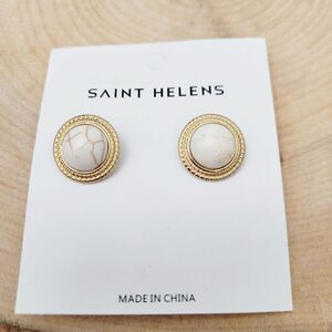 Brand New Saint Helens Gold With White Stone Earrings